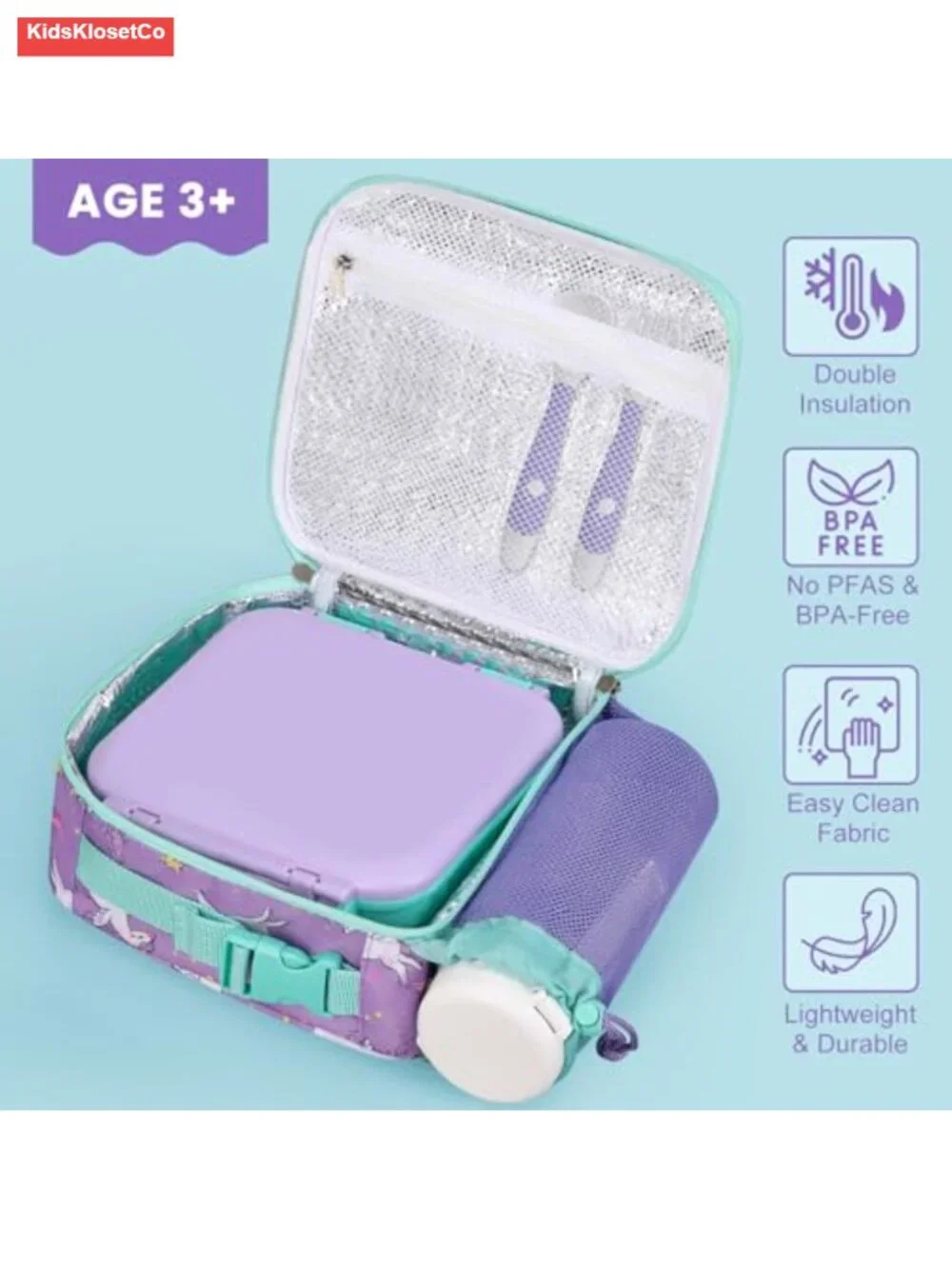Kids Insulated Lunch Bag Set with Bento Box, Thermos
